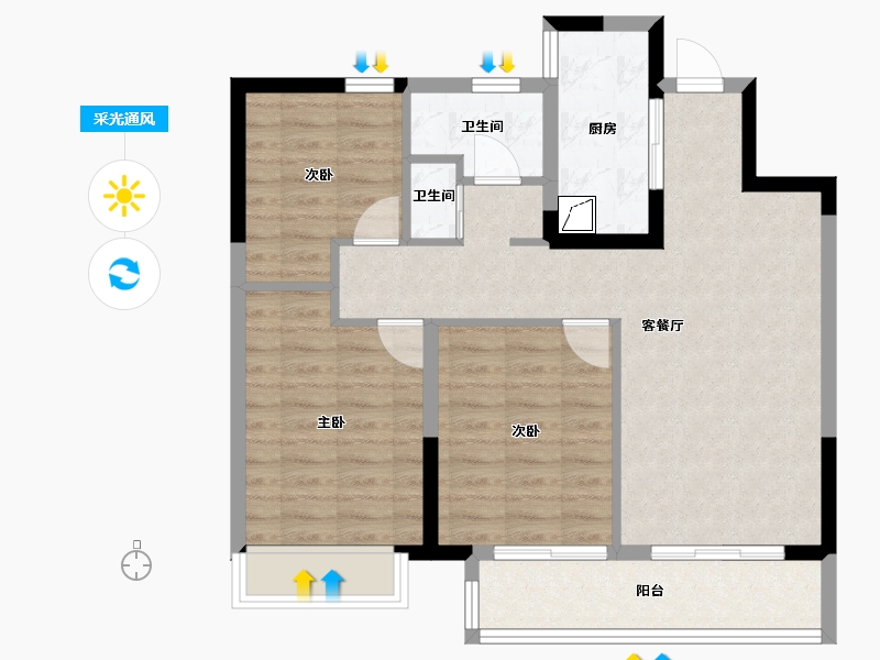 河南省-郑州市-建业天汇城-80.27-户型库-采光通风