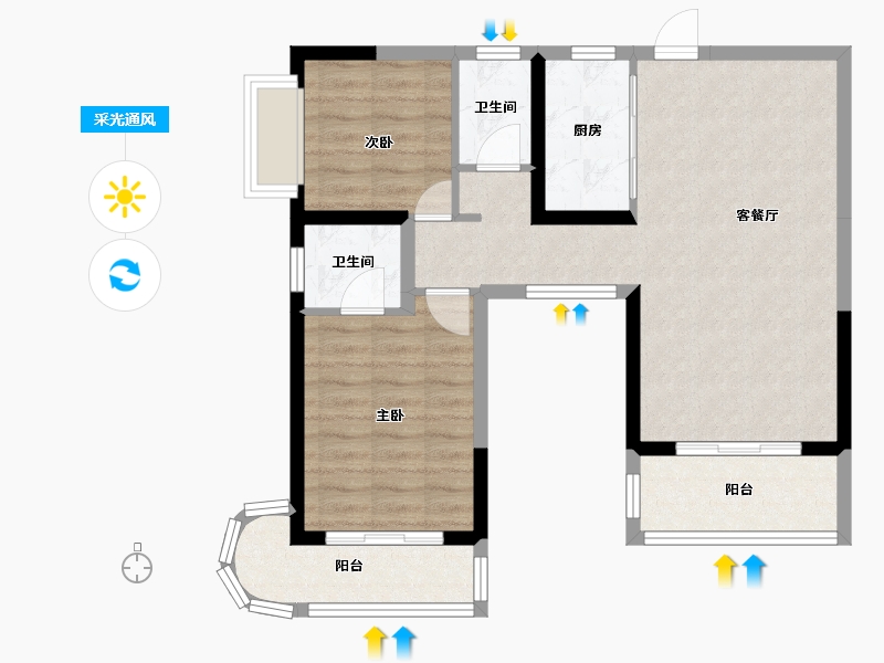 广西壮族自治区-防城港市-碧海蓝天台湾城-90.00-户型库-采光通风