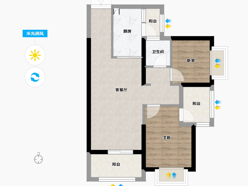 海南省-海口市-鸿荣源壹成中心二区-57.62-户型库-采光通风