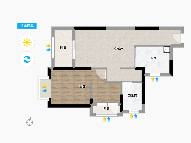 海南省-海口市-鸿荣源壹成中心二区-50.04-户型库-采光通风