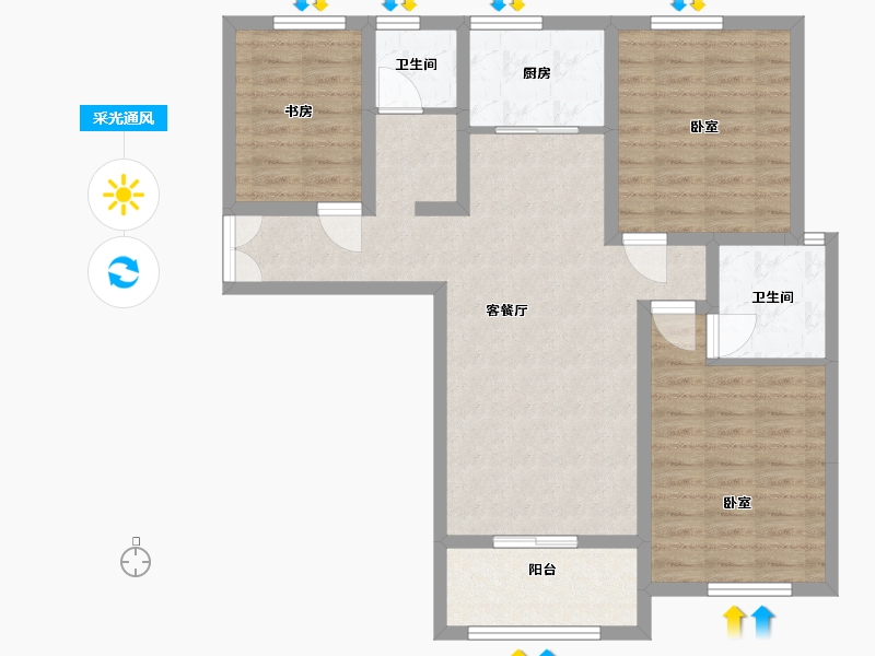 河南省-新乡市-凤湖梧桐湾-90.00-户型库-采光通风