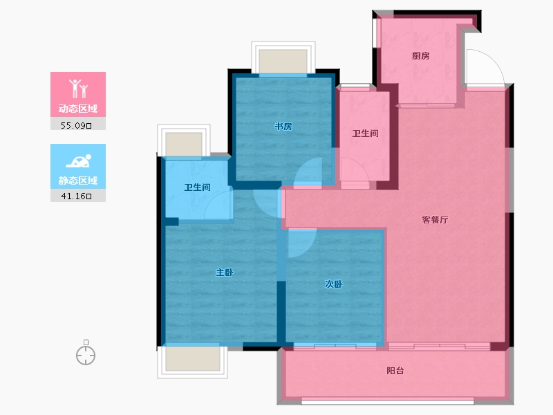 江苏省-南通市-远创宸樾-86.40-户型库-动静分区