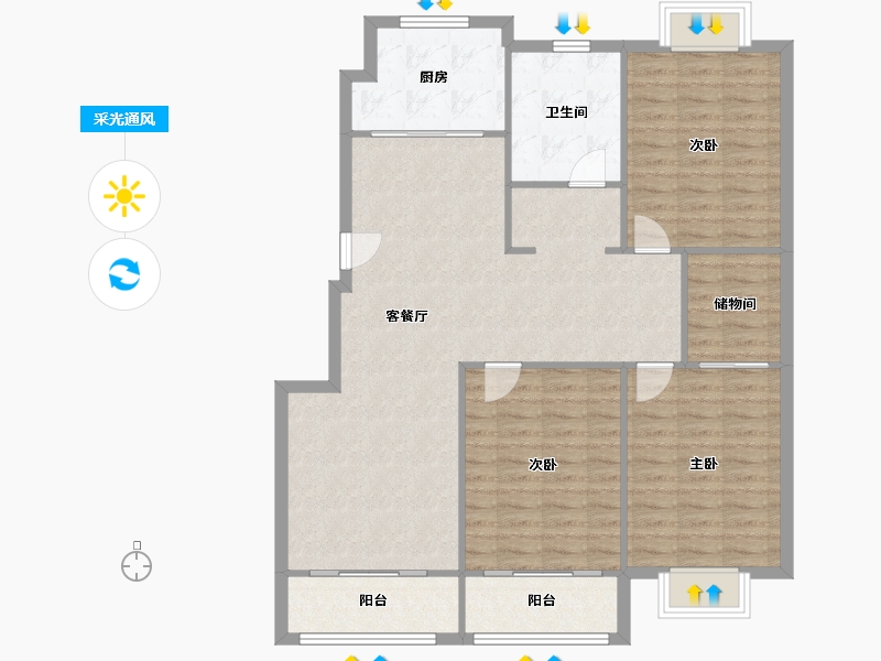 江苏省-南通市-外滩北苑-111.00-户型库-采光通风