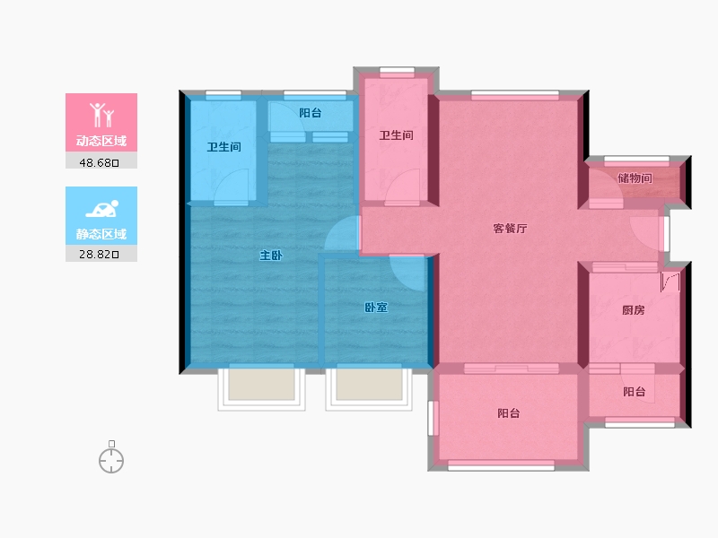 海南省-海口市-鸿荣源壹成中心二区-67.45-户型库-动静分区