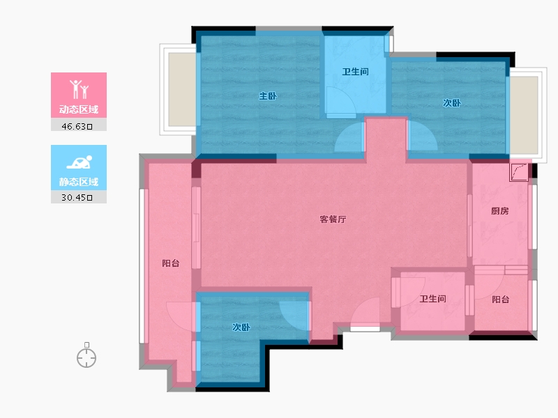 重庆-重庆市-琨洲观澜-75.00-户型库-动静分区