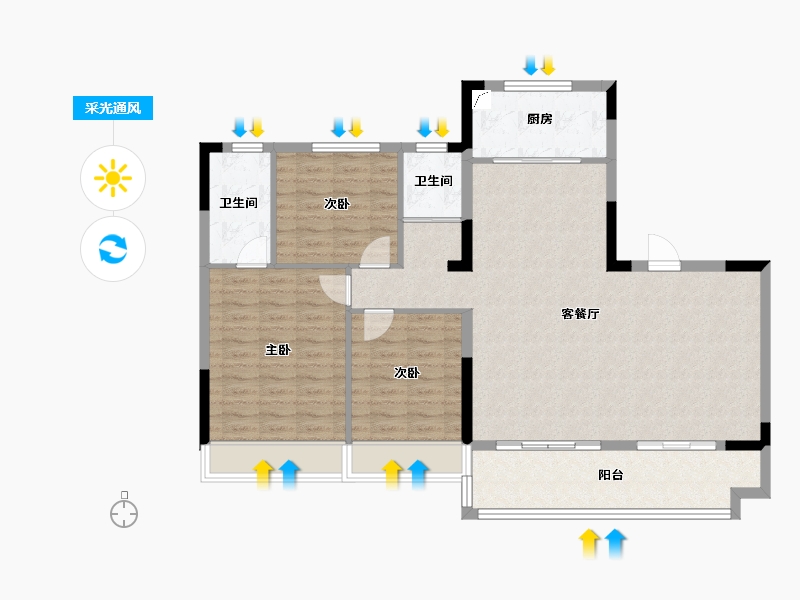 安徽省-阜阳市-碧桂园玖玺台-108.00-户型库-采光通风