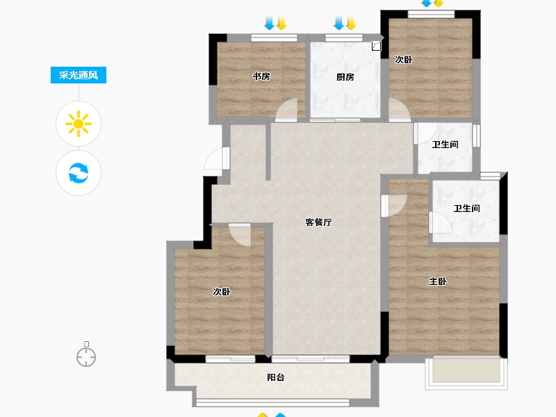 浙江省-嘉兴市-万科朝起云山府-91.00-户型库-采光通风