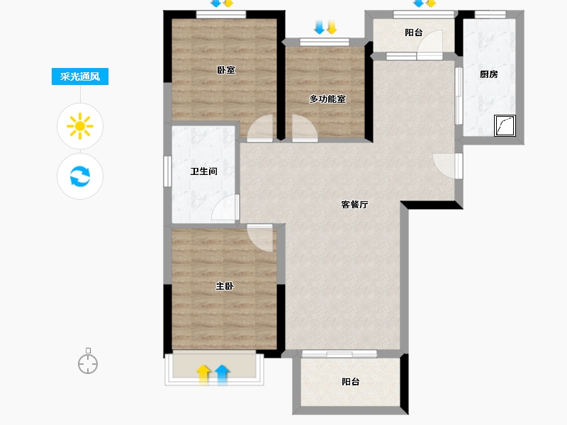 河南省-郑州市-正弘中央公园-84.35-户型库-采光通风