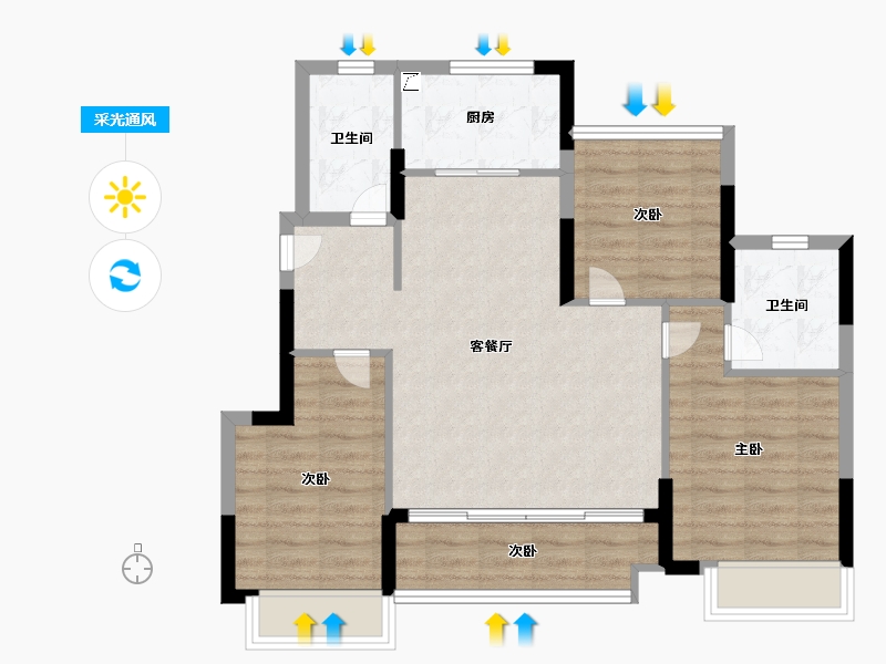 浙江省-嘉兴市-鸿翔金桂里-78.00-户型库-采光通风