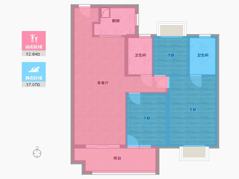 湖北省-武汉市-北辰金地漾时代-82.00-户型库-动静分区