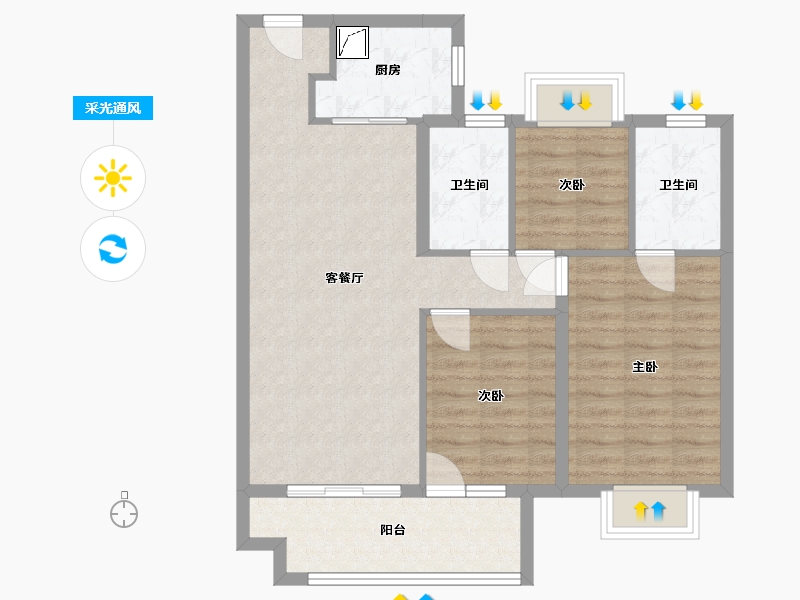 湖北省-武汉市-北辰金地漾时代-82.00-户型库-采光通风