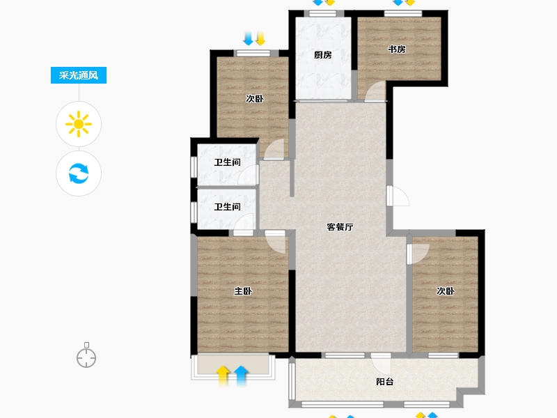 宁夏回族自治区-银川市-中环西园-128.00-户型库-采光通风