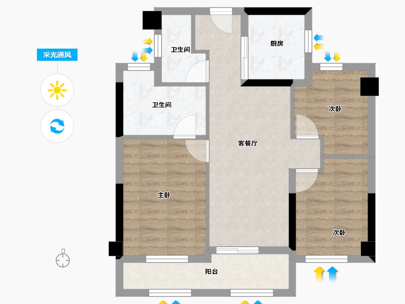 福建省-福州市-招商江悦府-66.41-户型库-采光通风