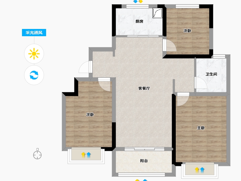 山东省-济南市-鑫苑御泉湾-83.99-户型库-采光通风