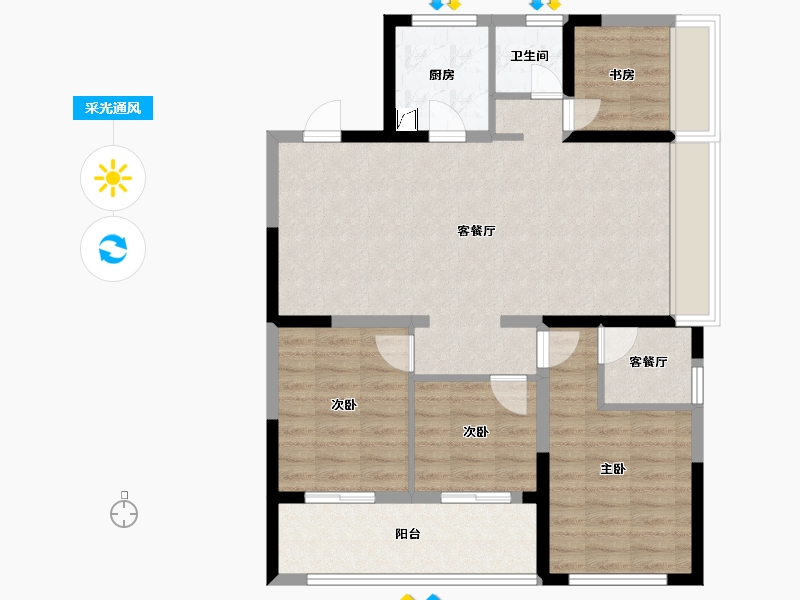 浙江省-嘉兴市-蔚蓝名苑-88.89-户型库-采光通风