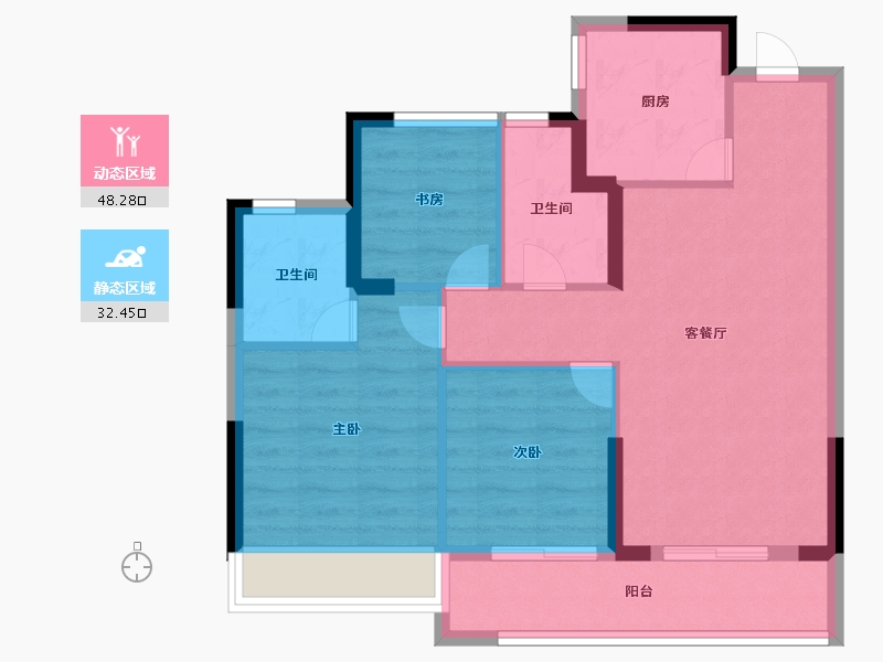 浙江省-嘉兴市-蓝城锦月园-72.00-户型库-动静分区