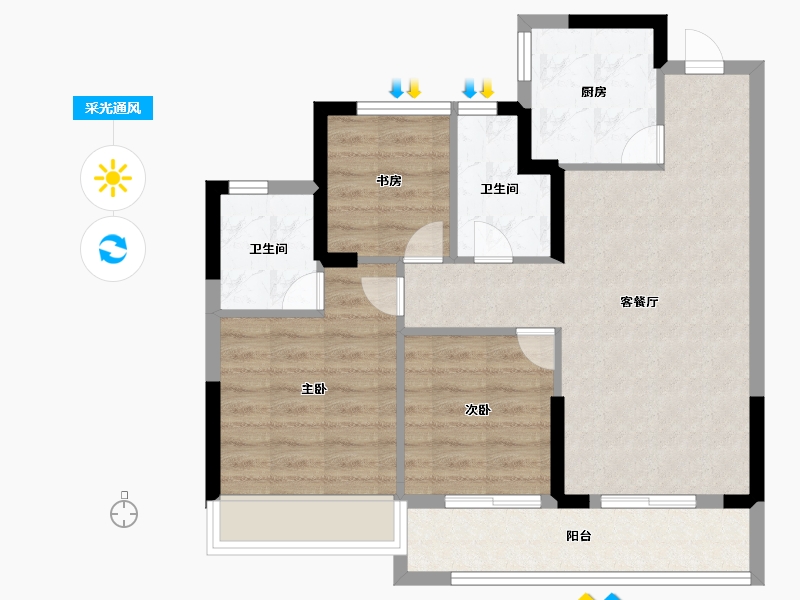 浙江省-嘉兴市-蓝城锦月园-72.00-户型库-采光通风