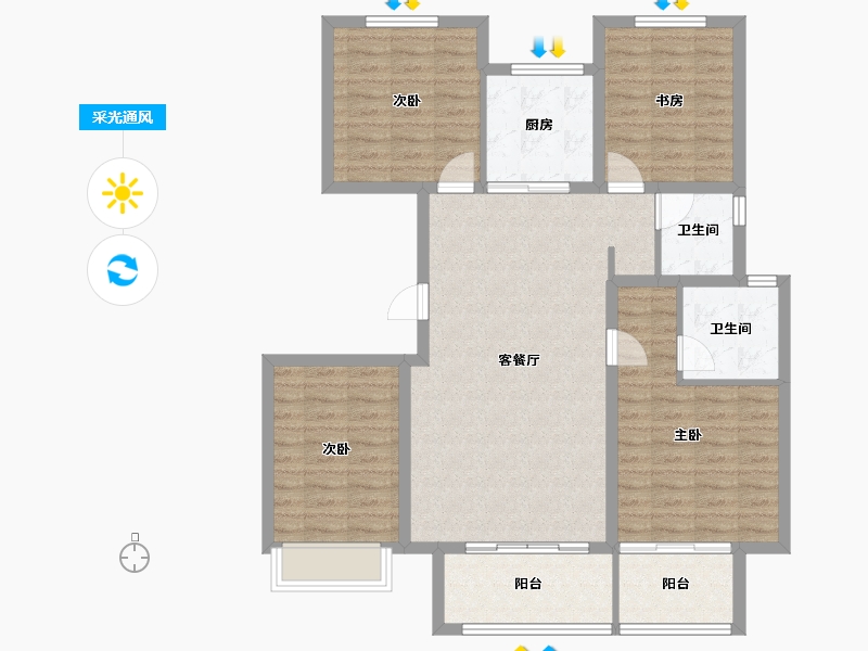 河北省-廊坊市-潮白河孔雀城瑞泽学府-104.96-户型库-采光通风