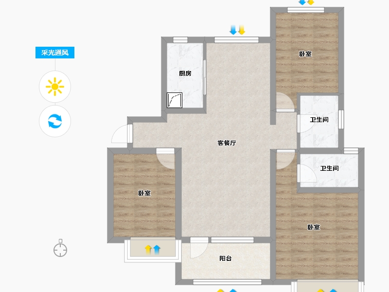 河北省-廊坊市-霸州荣盛新城-85.54-户型库-采光通风