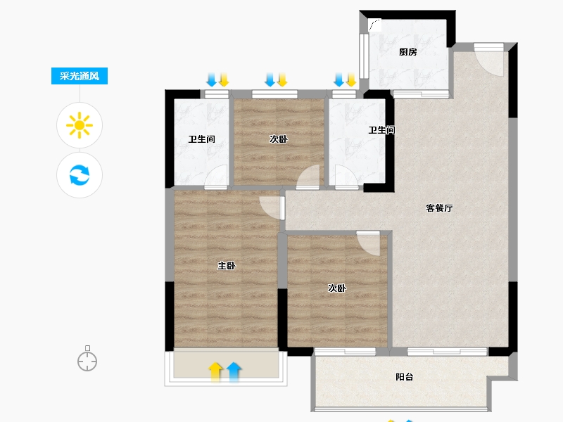 浙江省-嘉兴市-正黄未来天辰苑-78.00-户型库-采光通风