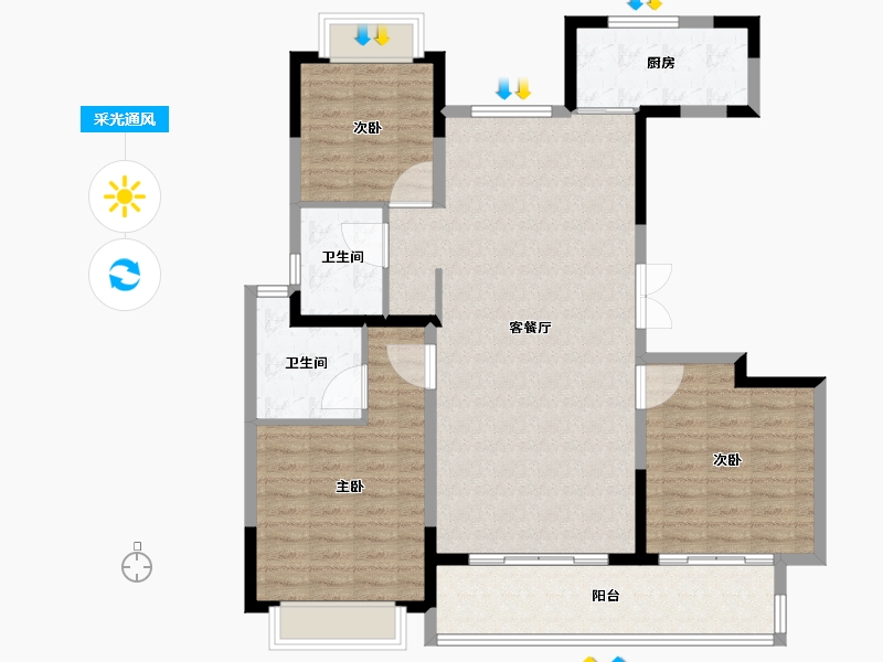 江苏省-南通市-珑悦花园-114.41-户型库-采光通风