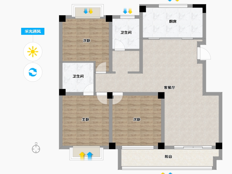 江苏省-南通市-尚上雅居-113.76-户型库-采光通风