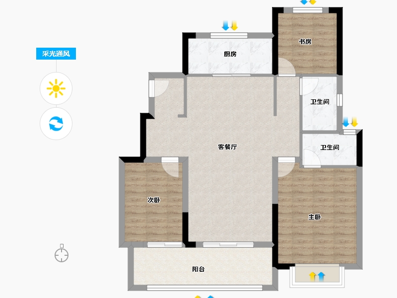 江苏省-南通市-中海翠湖溪岸-100.86-户型库-采光通风