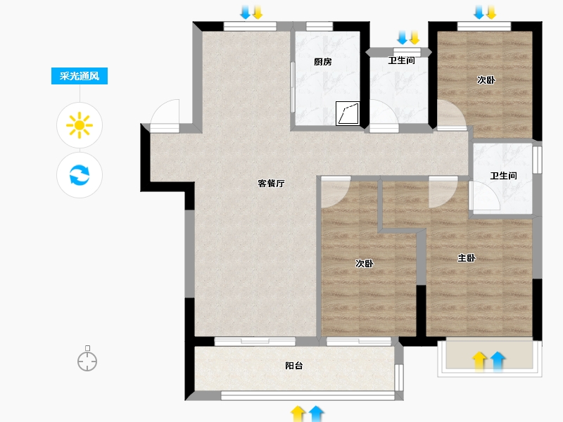 河南省-郑州市-建业天汇城-76.34-户型库-采光通风