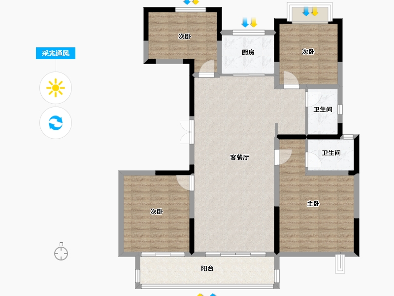 江苏省-南通市-珑悦花园-115.66-户型库-采光通风