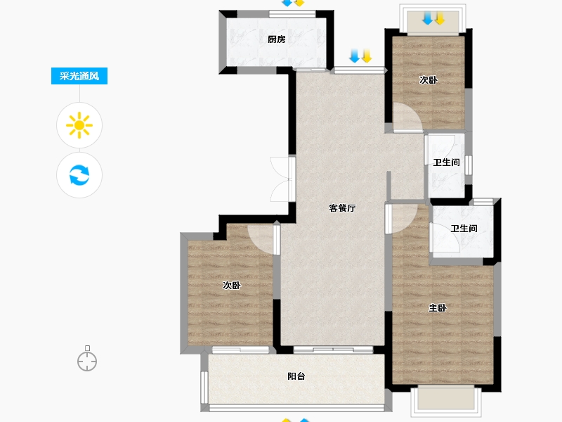 江苏省-南通市-珑悦花园-93.61-户型库-采光通风