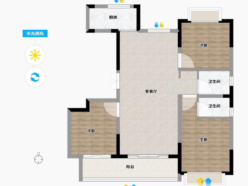 江苏省-南通市-珑悦花园-106.41-户型库-采光通风