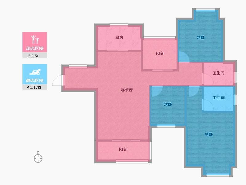 湖北省-武汉市-刘店村豪庭湖畔一期6栋一单元3层4室-91.90-户型库-动静分区