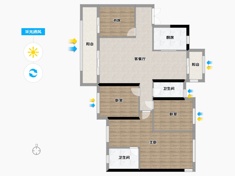 广西壮族自治区-南宁市-绿地城-144.00-户型库-采光通风