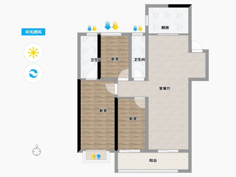 河南省-郑州市-中昂·玉棠府-96.81-户型库-采光通风