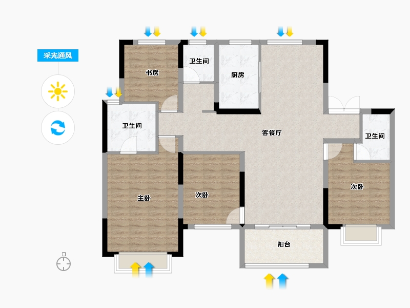 江苏省-南通市-圆融玺悦-128.00-户型库-采光通风