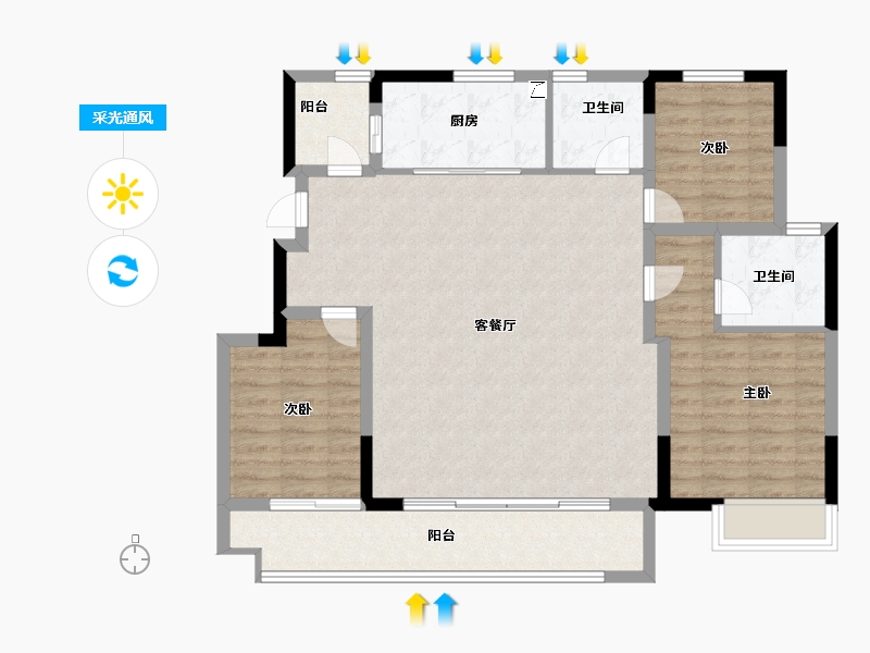 浙江省-嘉兴市-万科朝起云山府-104.00-户型库-采光通风