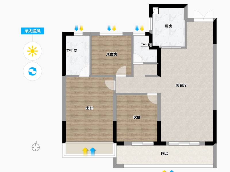 浙江省-嘉兴市-秀悦澜庭-86.00-户型库-采光通风