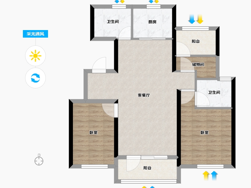 辽宁省-大连市-中梁御首府-84.00-户型库-采光通风