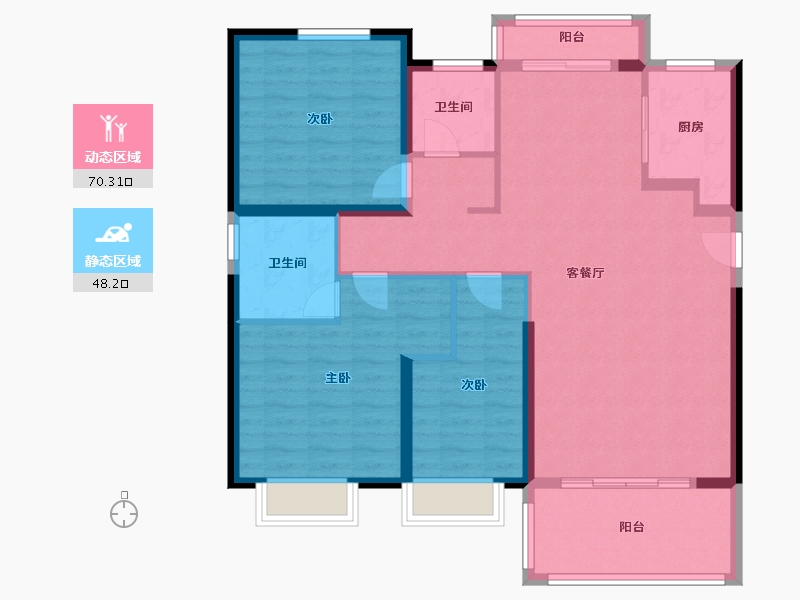 福建省-泉州市-禹州城市广场七七唐宁湖郡-107.00-户型库-动静分区