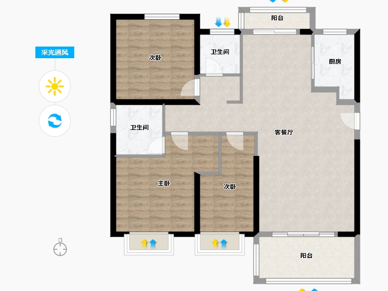 福建省-泉州市-禹州城市广场七七唐宁湖郡-107.00-户型库-采光通风