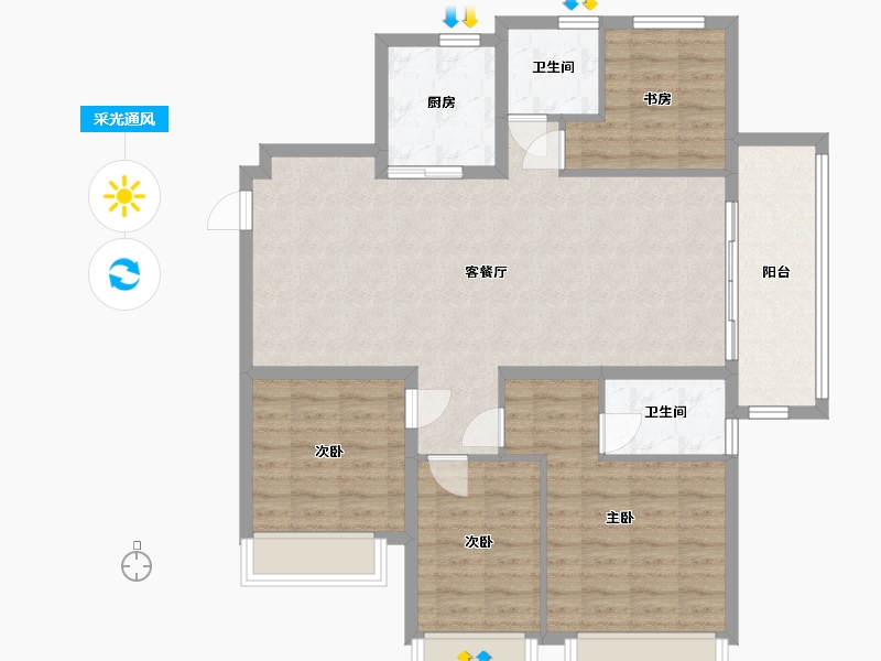 江苏省-徐州市-汉泽府-110.00-户型库-采光通风