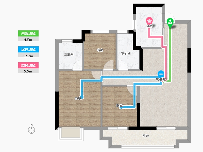 浙江省-嘉兴市-碧桂园·枫境澜庭-77.60-户型库-动静线