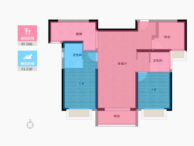 广东省-珠海市-湖心·金茂悦-86.00-户型库-动静分区