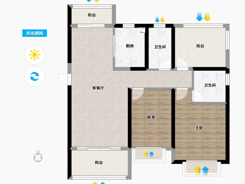 河南省-郑州市-信保·十里樾-91.88-户型库-采光通风