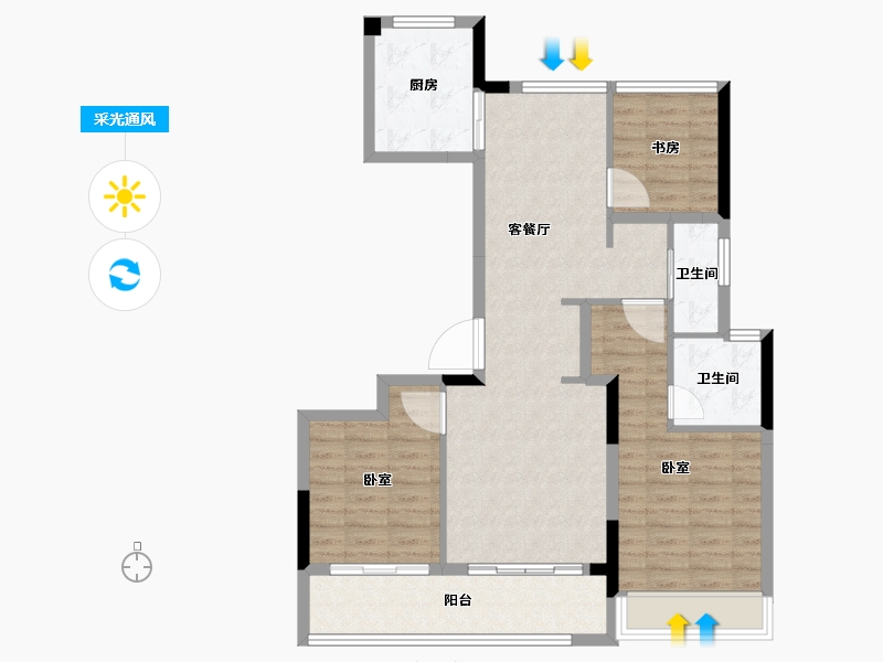 浙江省-嘉兴市-绿城濮园-91.00-户型库-采光通风