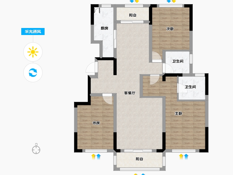 山东省-济南市-山水泉城陶然居​-107.20-户型库-采光通风