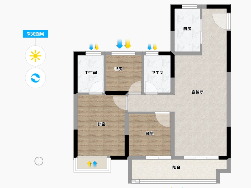 浙江省-嘉兴市-荣安·林语湖院-80.00-户型库-采光通风