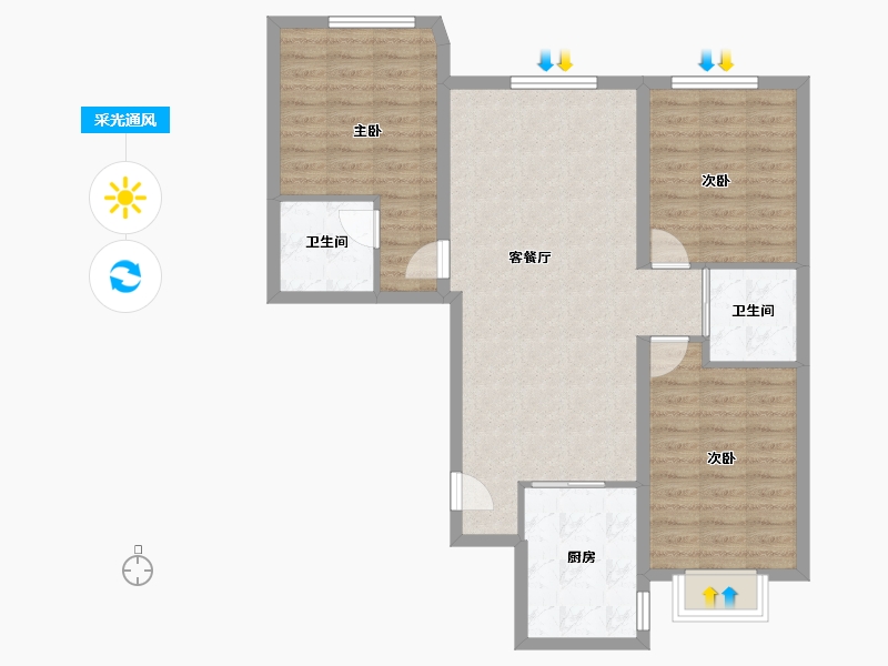 辽宁省-大连市-大连融创壹号院-86.61-户型库-采光通风