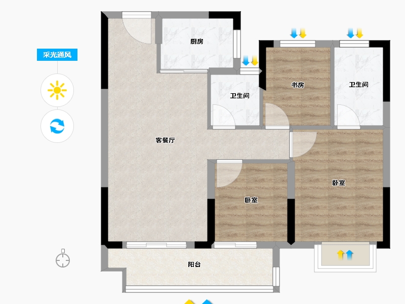 浙江省-嘉兴市-荣安·林语湖院-75.20-户型库-采光通风