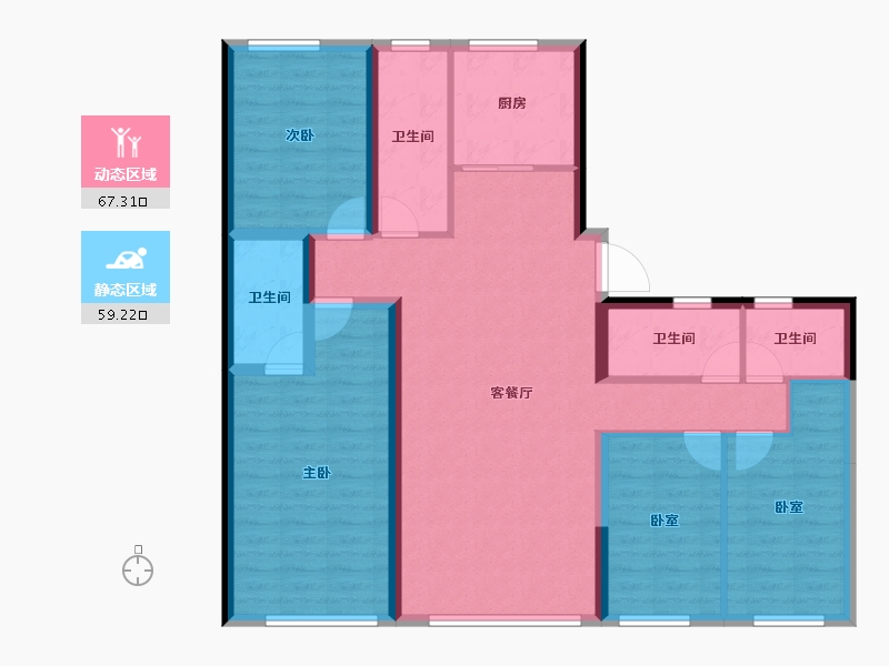 辽宁省-大连市-青云天下-113.44-户型库-动静分区